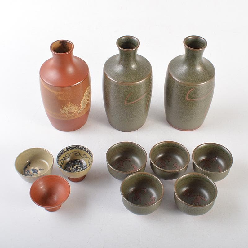 佐渡無名異焼 人間国宝 金渓堂 伊藤赤水 徳利 酒器 共箱 2点 VR7386F