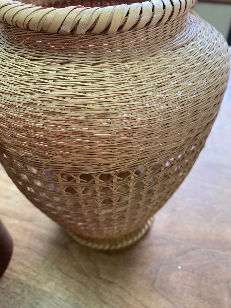 竹清作 花入耳付花籠竹籠 竹細工 細密編 茶道具 竹清