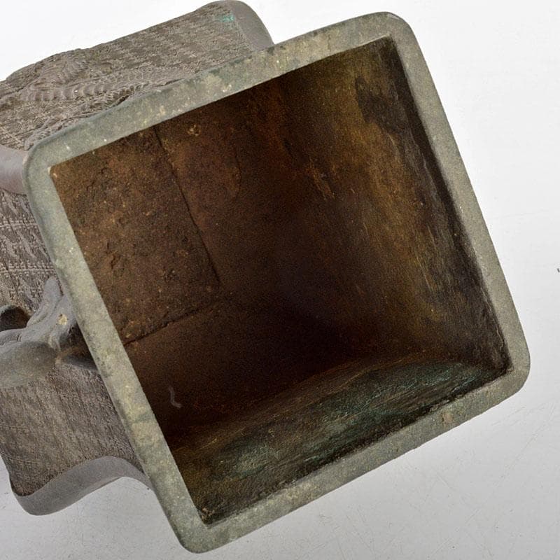 大日本文政年整珉鋳款　古銅　龍饕餮文　四方双耳瓶　M　R4809