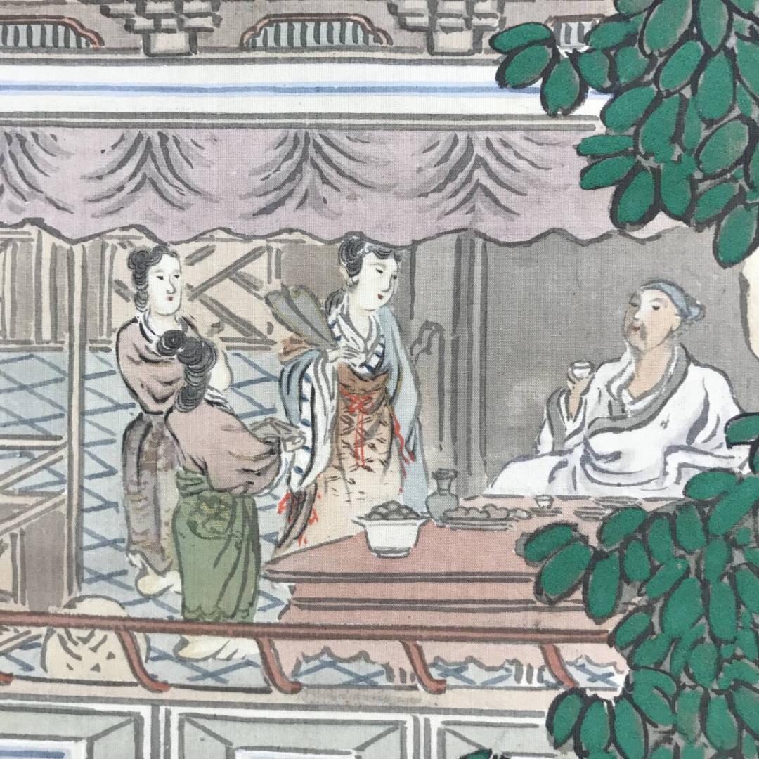 真作/鈴木百年/山水図/楼閣山水図/宮中図/掛軸☆宝船☆AH-693