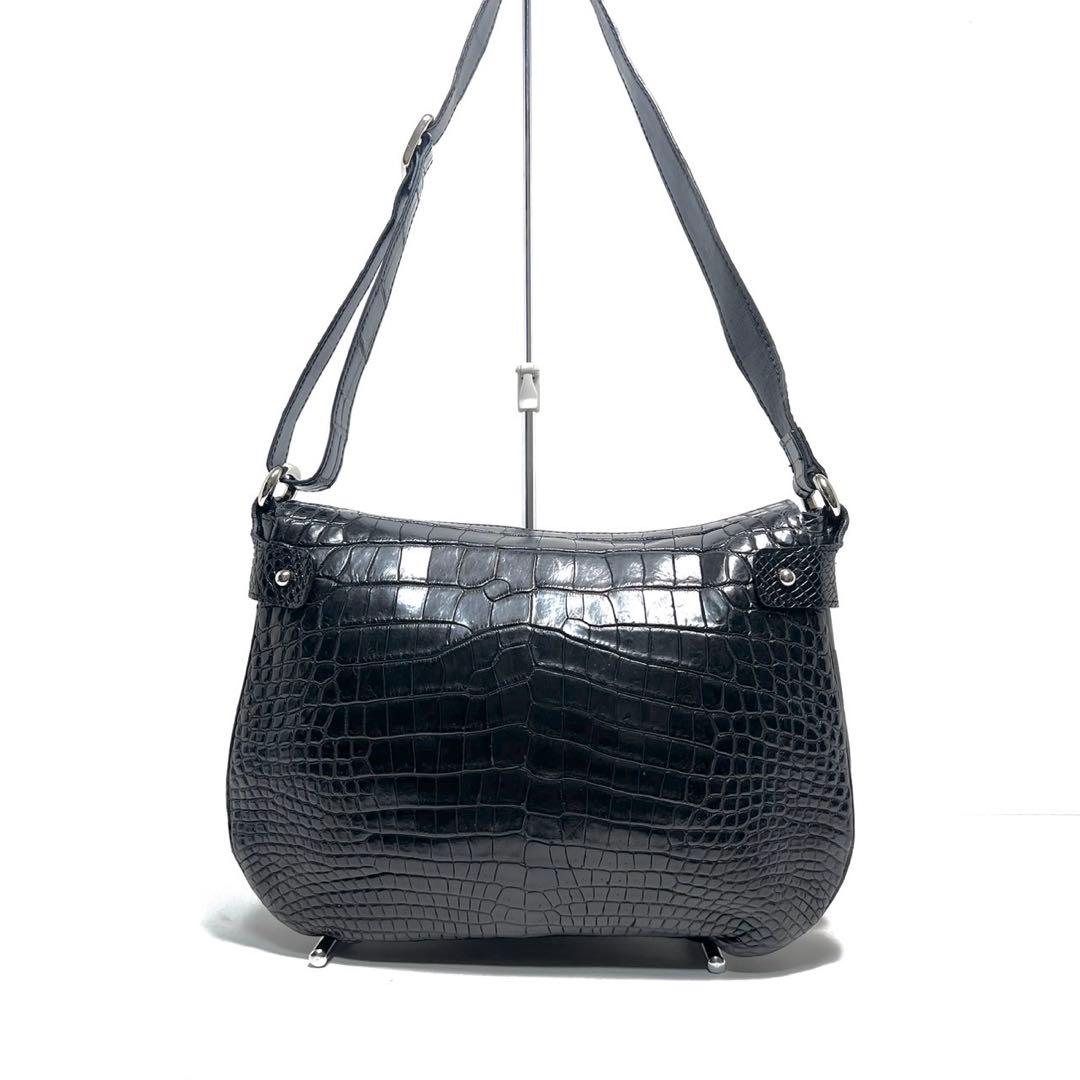 【美品】JRA認定品 日本製/クロコダイルレザー/マットクロコ/ショルダーバッグ
