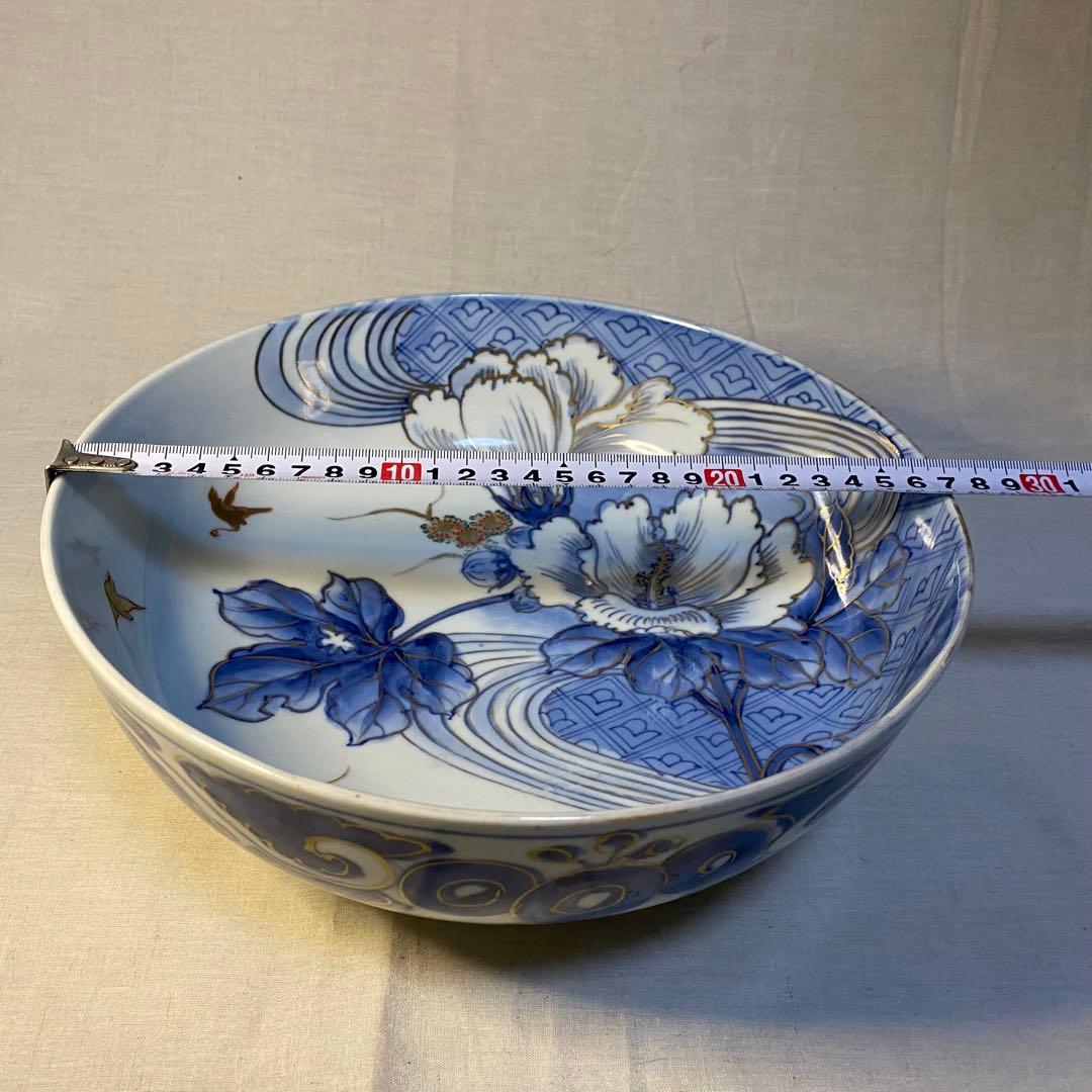 伊万里古伊万里大鉢花鳥の図染付金彩