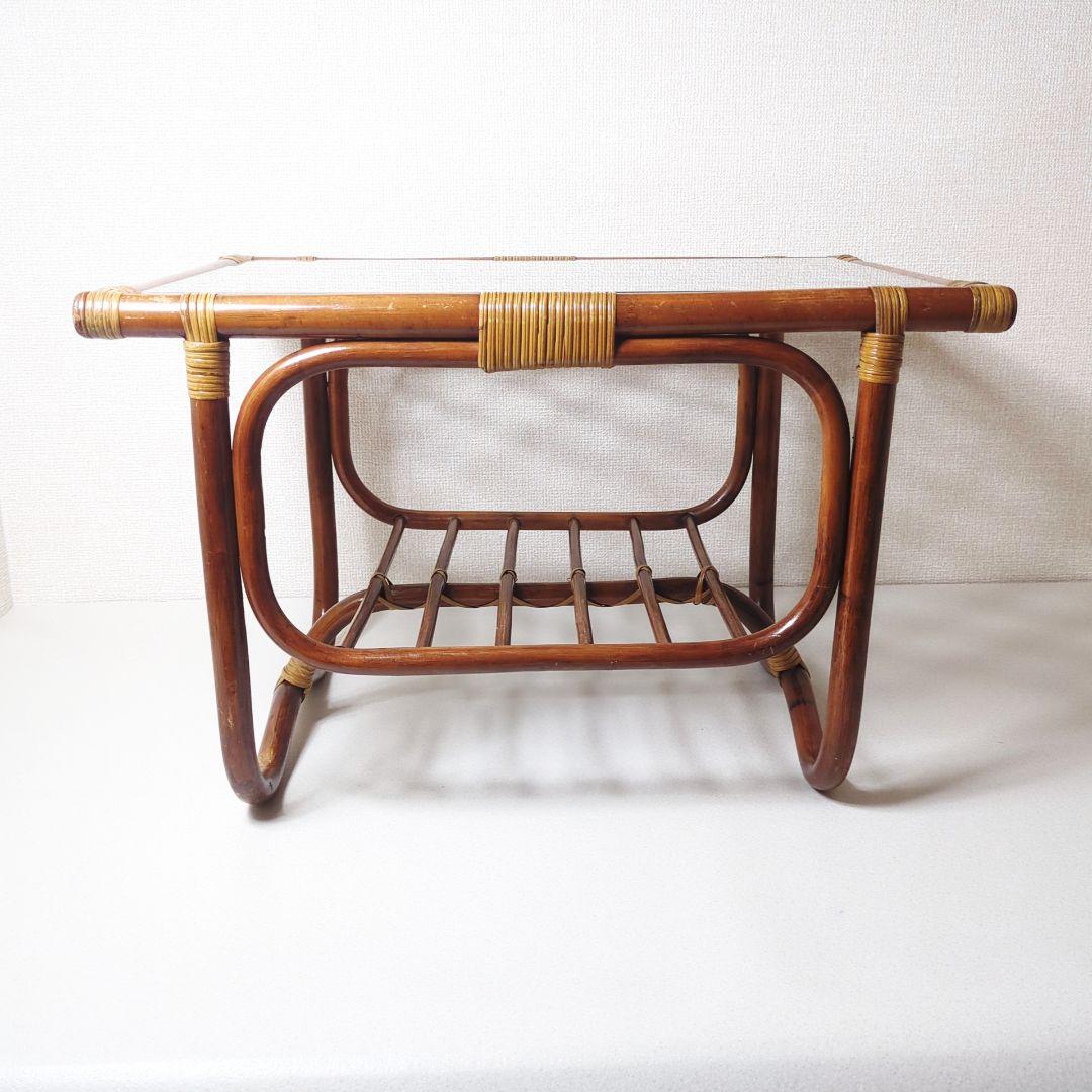 昭和レトロ ラタン ガラス天板 センターテーブル ローテーブル