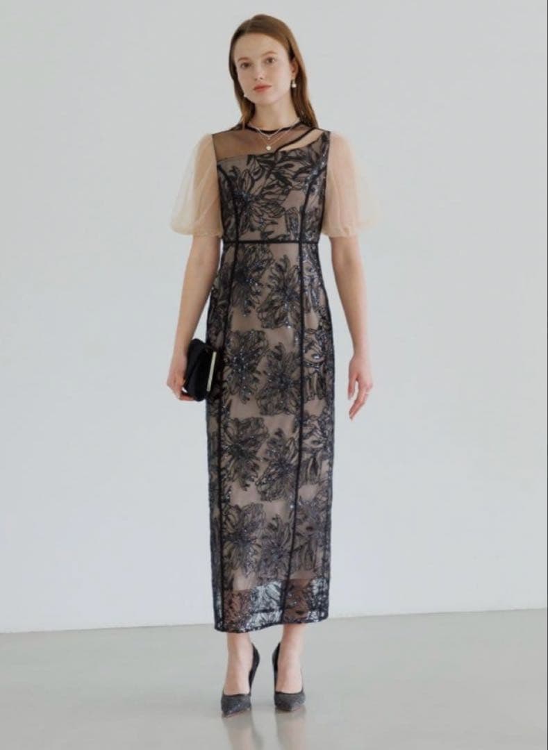 ドレス結婚式パーティー成人式二次会デートアシンメトリーシアーフラワーワンピース