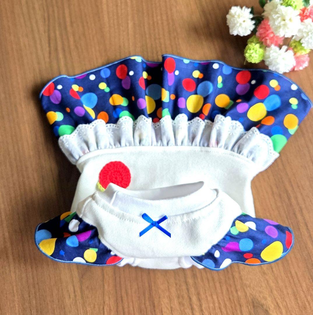 犬服 ドット柄フリルワンピース【ハンドメイド】 ハンドメイド犬服