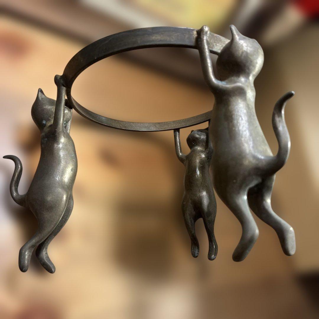 銅製 五徳 三猫 猫 火鉢 囲炉裏 茶道具 鍋置き 蓋置 金属工芸 三匹