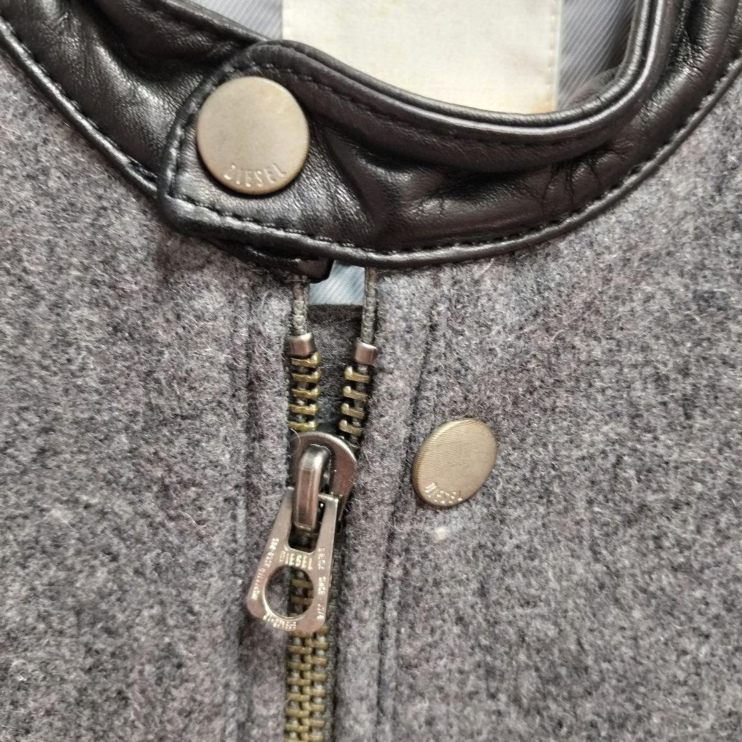 DIESEL シングルライダース ジャケット S ウール 切替 スタジャン 牛革