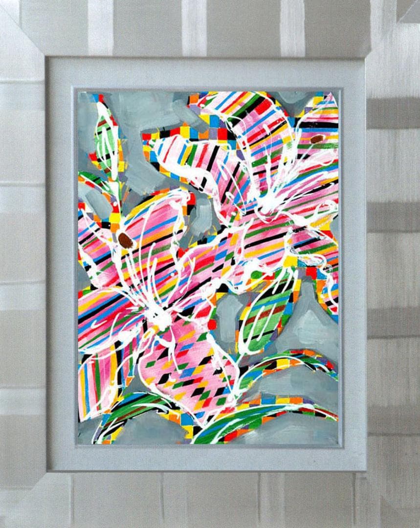 油絵 菅家令子 絵 絵画 インテリア 額付(黒) uF6-064204 花 ゆり 絵画