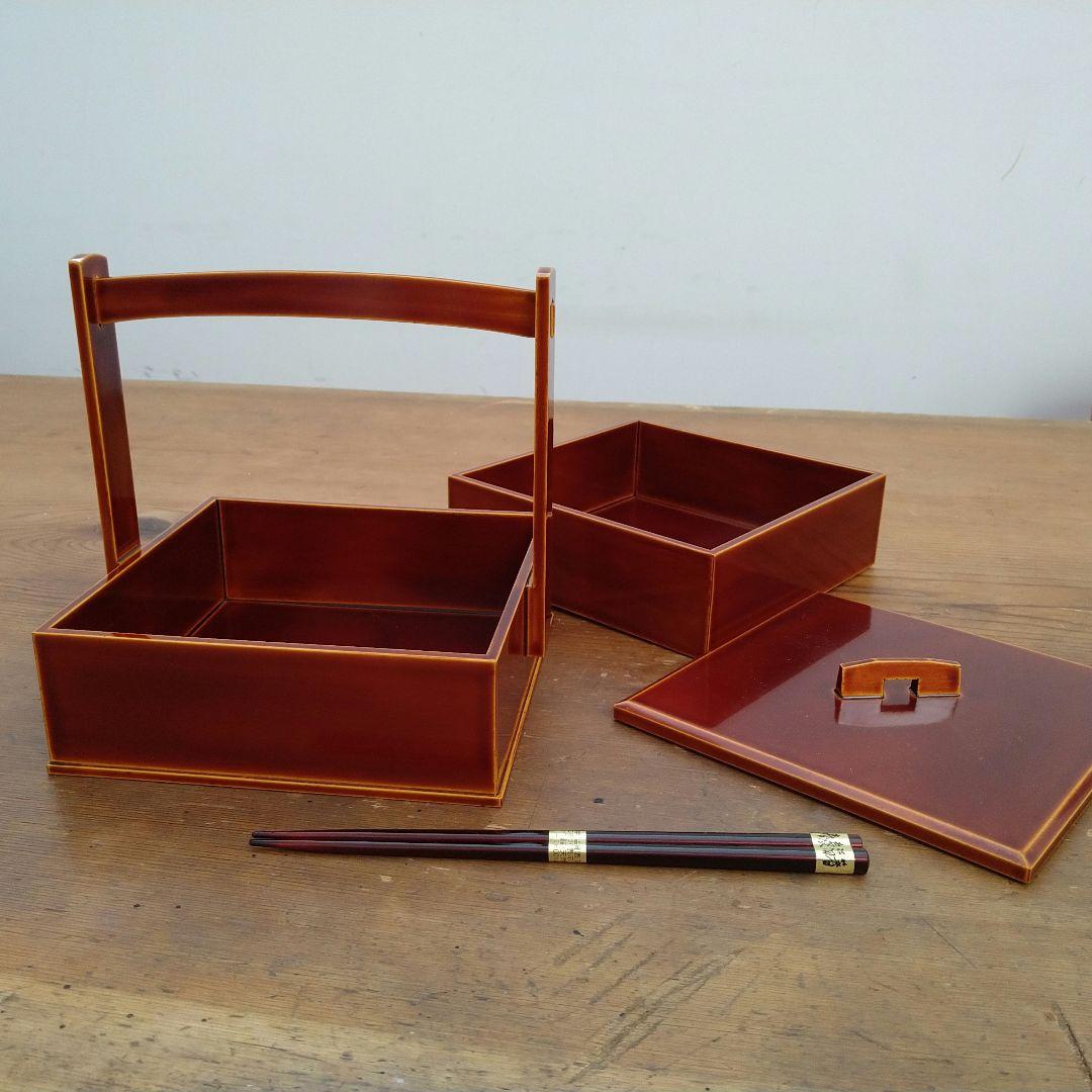 【値下げ！】【新品未使用】★美しい工芸品★【飛騨春慶塗】手提 箸付二段重