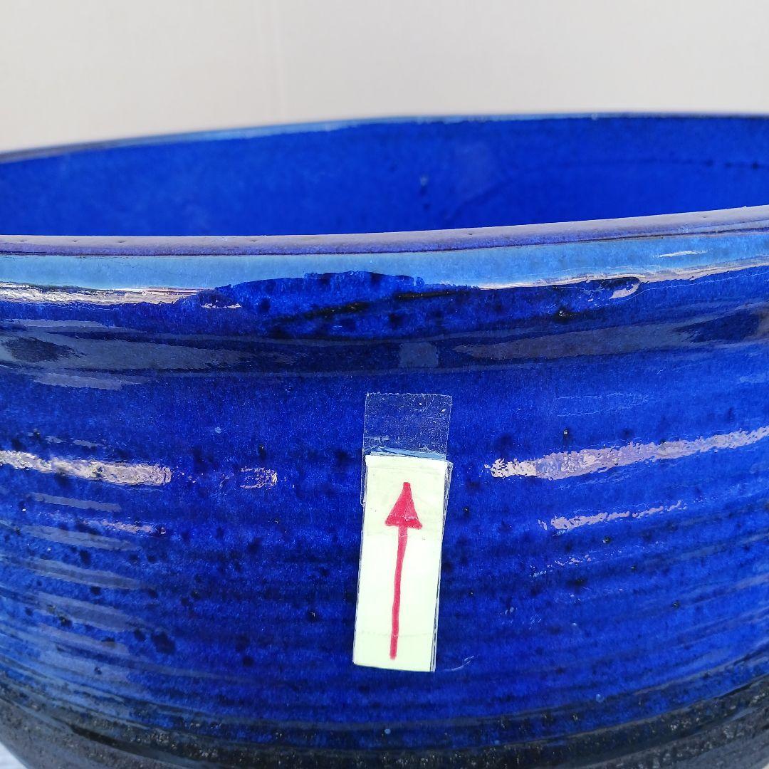 新品 ∅50 特大 陶器 睡蓮鉢 手造り メダカ鉢 難有 ラピスブルー 青LDB