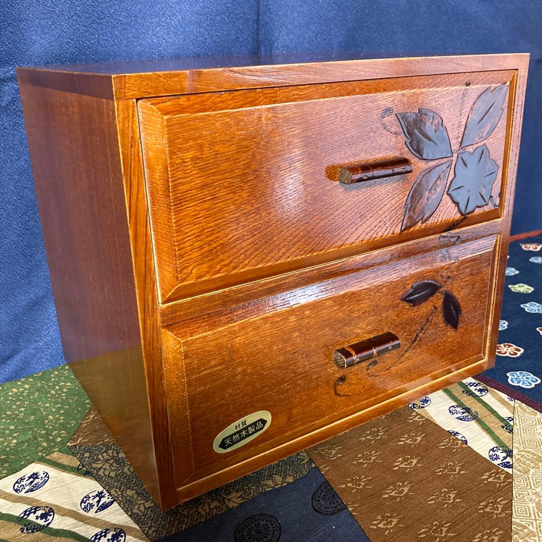 天然木 樺細工 桜皮細工 2段 小引き出し 引き出し タンス 脚つき ⑥