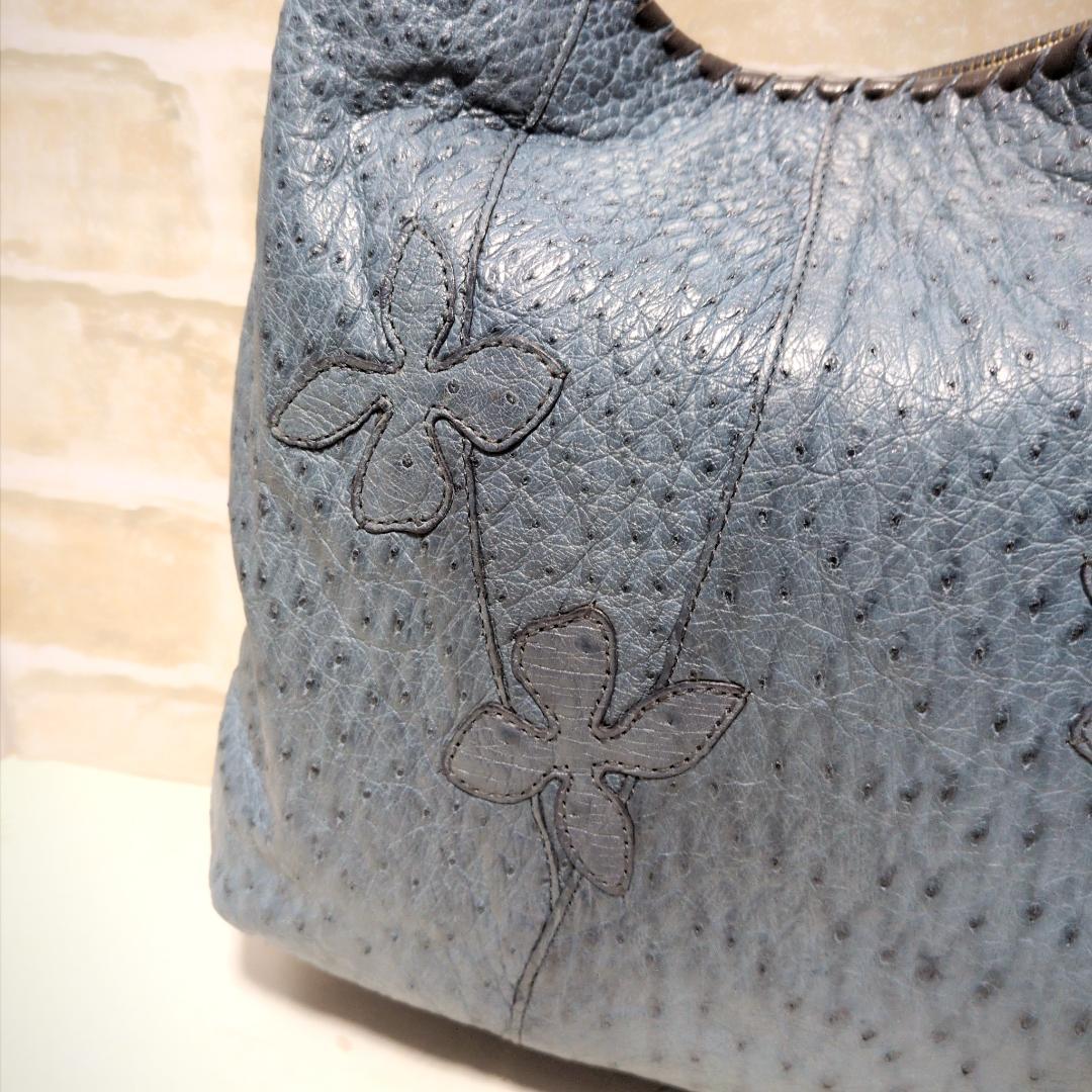 ★IBIZA【イビサ】オーストリッチ ショルダーバッグ ターコイズ 美品