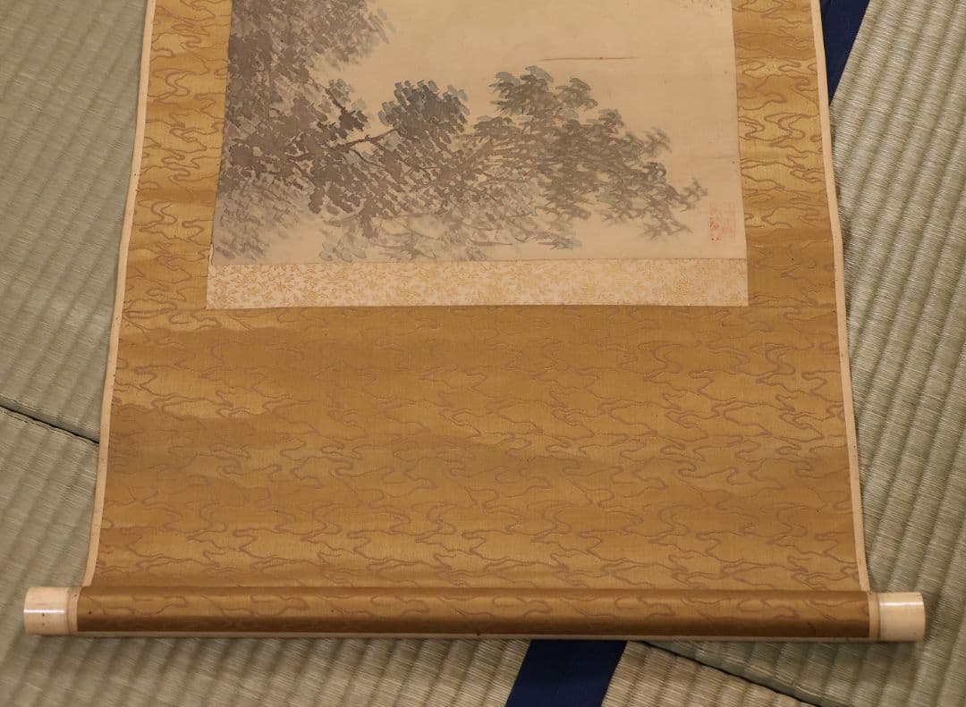 模写】松雲山人 飛瀑図 滝 人物 山水 絹本 掛軸 彩色 MB130 - メルカリ