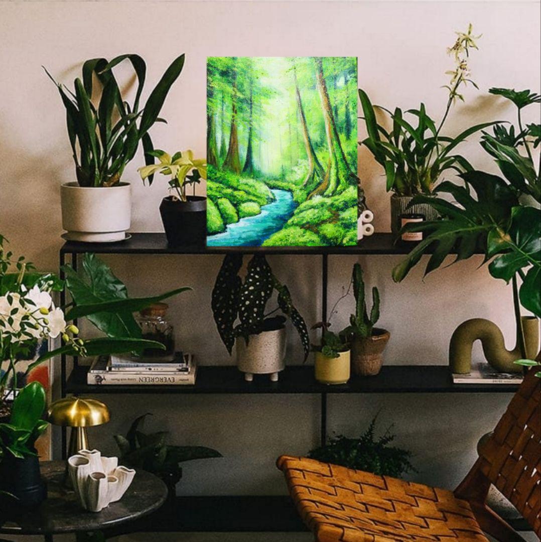 油絵 油彩 油彩画 絵 絵画 【新緑の渓谷】