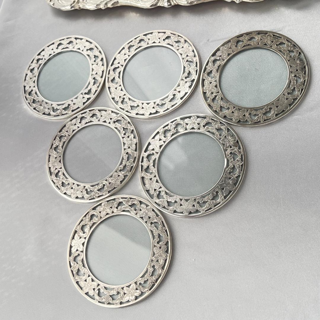 【WEBSTER】 【純銀 / ガラス】コースター 6枚 スターリングシルバー