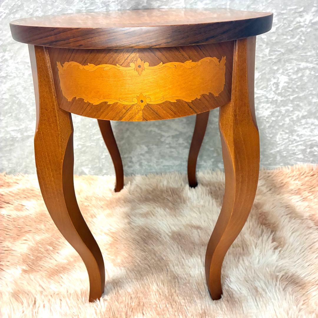 イタリア製 アンティーク調 象嵌風 サイドテーブル コーヒーテーブル