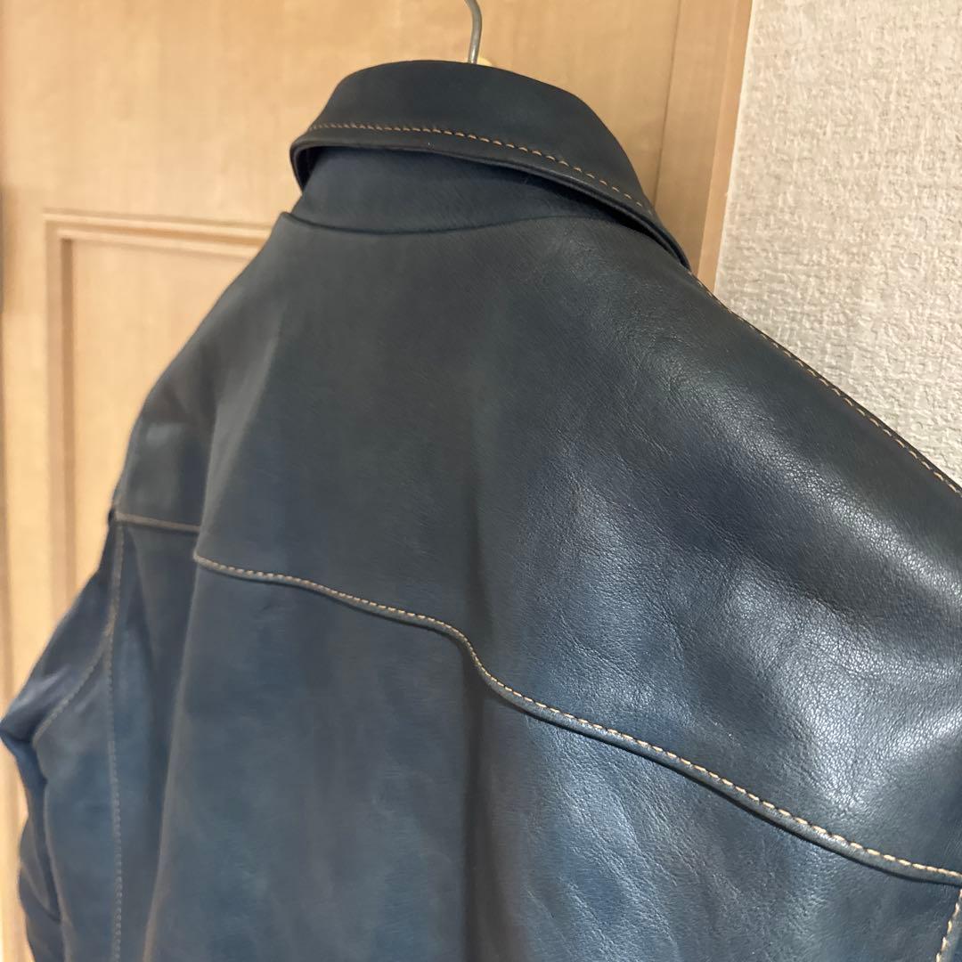 天神ワークス コバルトブルー JT-01 シングルジャケット レザージャケット