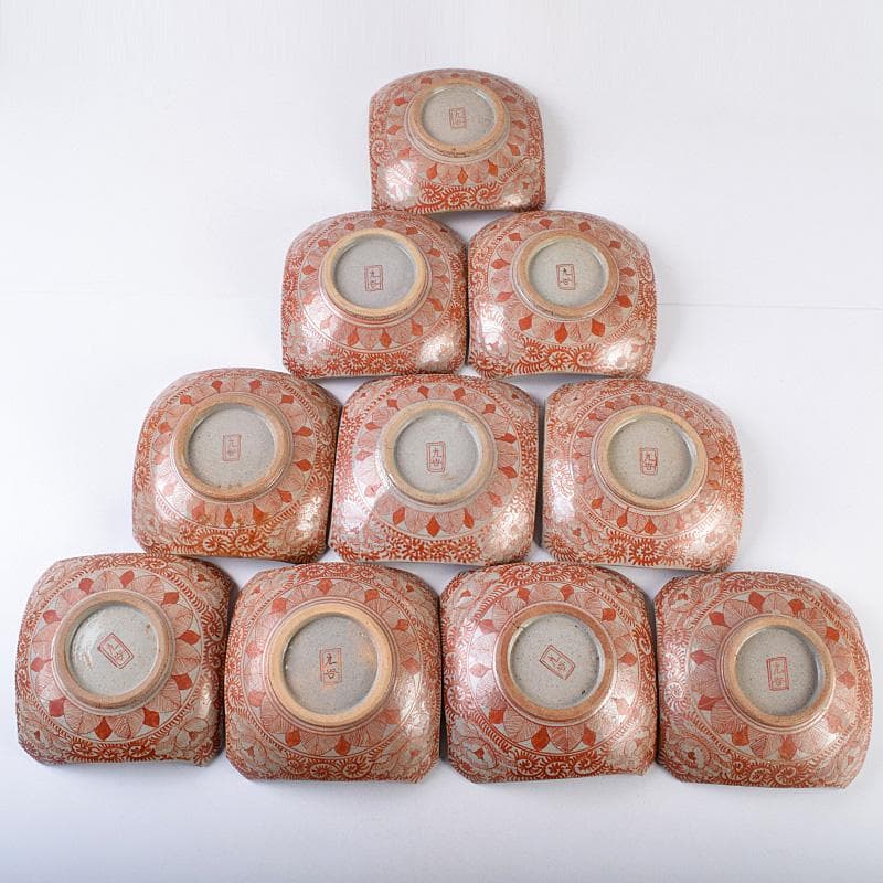 masa様専用 古九谷赤絵銀彩 人物文皿 二種 十客 時代箱付 F R9004B