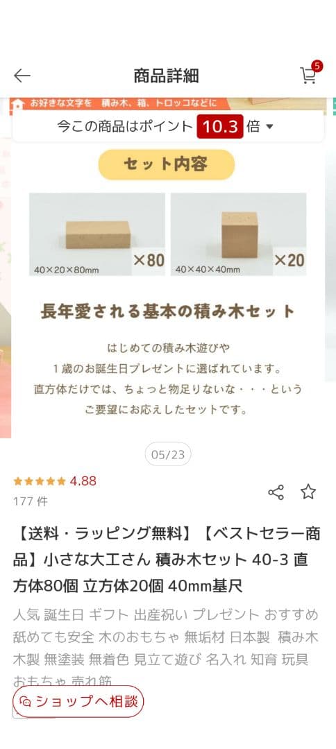 小さな大工さん 積み木セット 直方体80個 立方体20個 40mm基尺