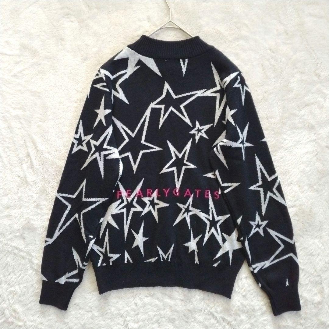 パーリーゲイツ　ウール 刺繍 星柄ジャガード モックネック ニット プルオーバー