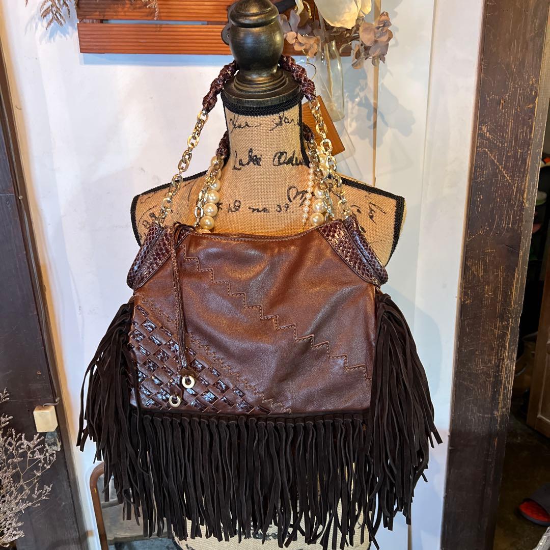 ジミーチュウ フリンジショルダーバック ブラウン