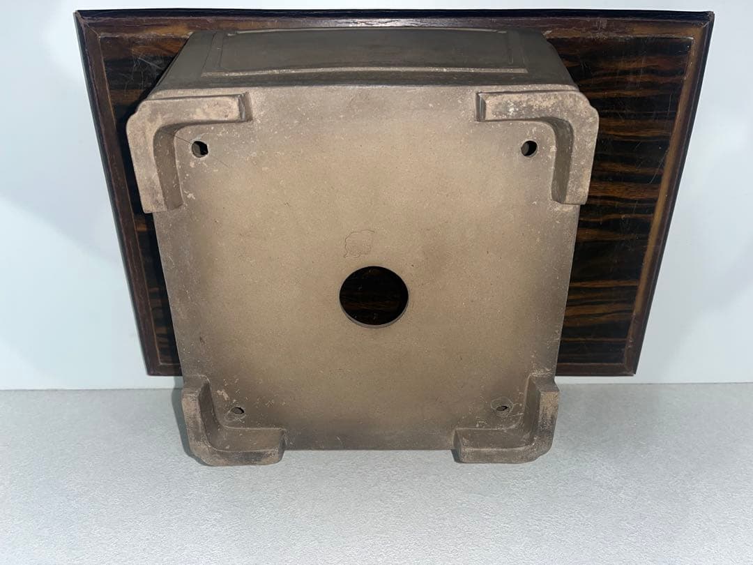 だ*ん様 希少！古鉢！懸崖鉢　正方　中国宜興　ラン鉢　盆栽鉢　古鉢　落款　時代