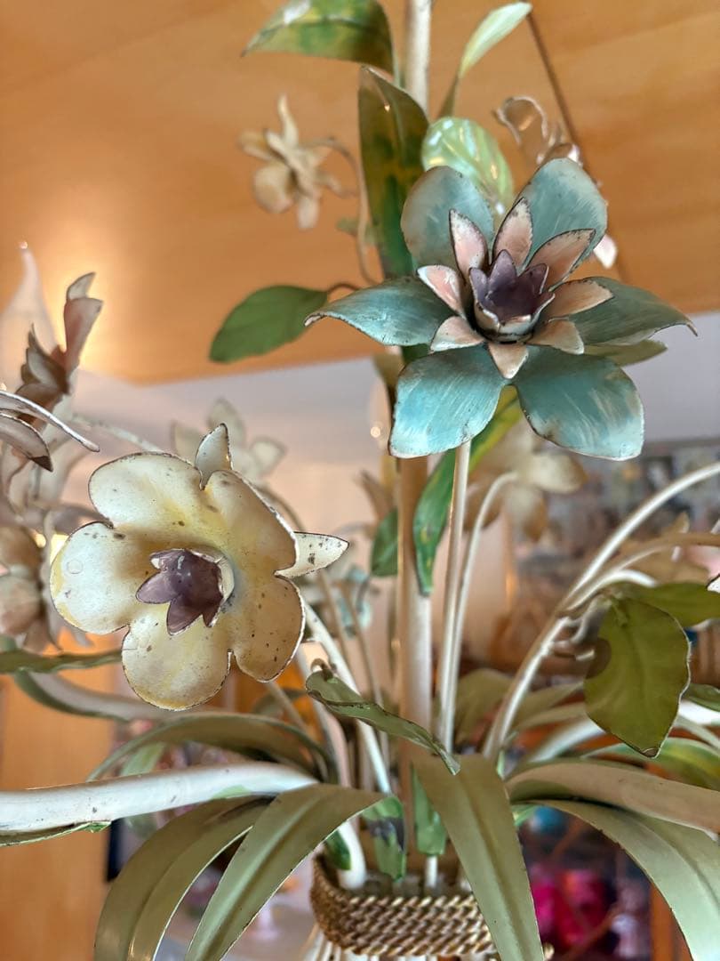 フランス アンティーク アイアン フラワーモチーフ 5灯シャンデリア