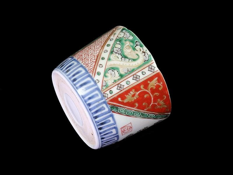 古伊万里　色絵　雲龍に毘沙門亀甲紋の図　大振蕎麦猪口　C964AS-fbqq