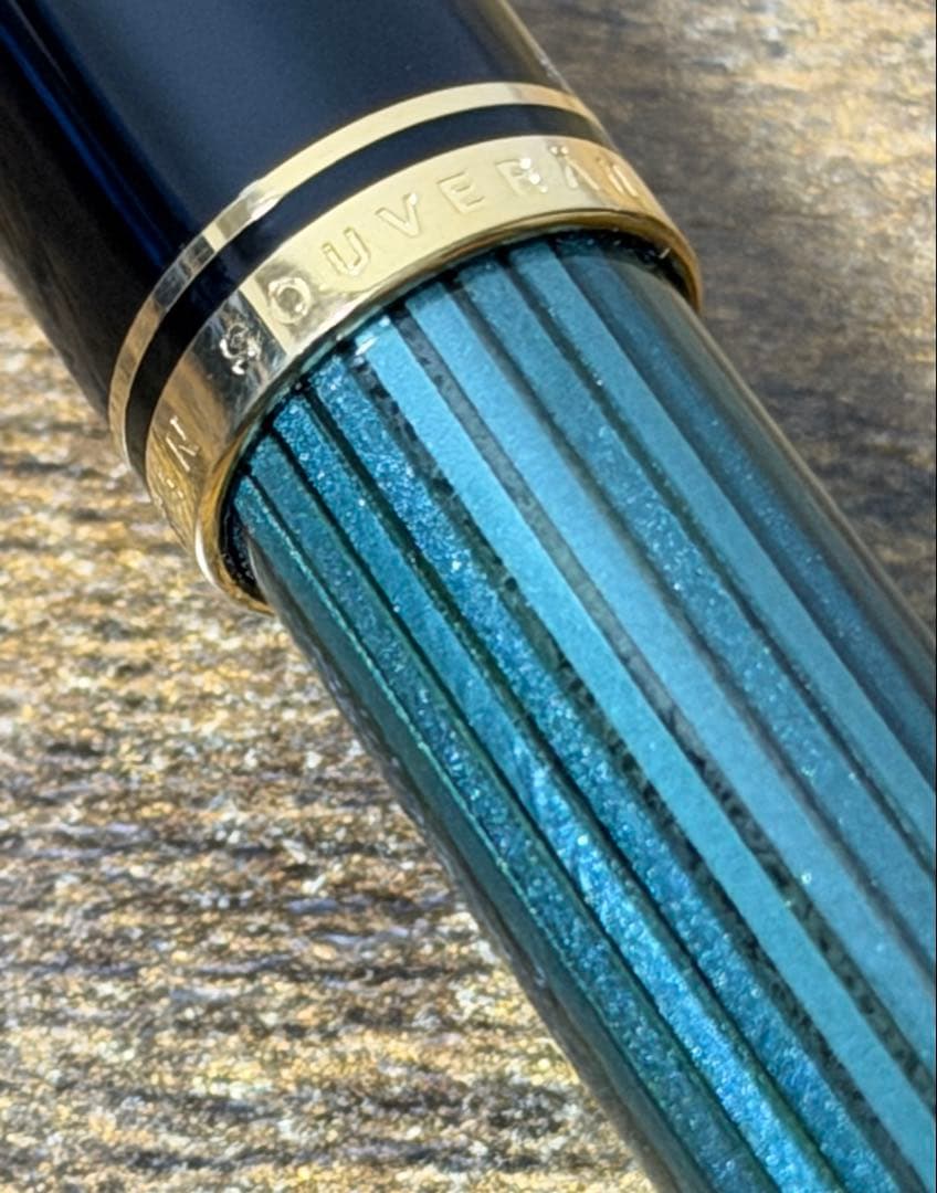 試筆のみ 旧天冠 スーベレン 緑縞 14C ペリカン グリーン EF