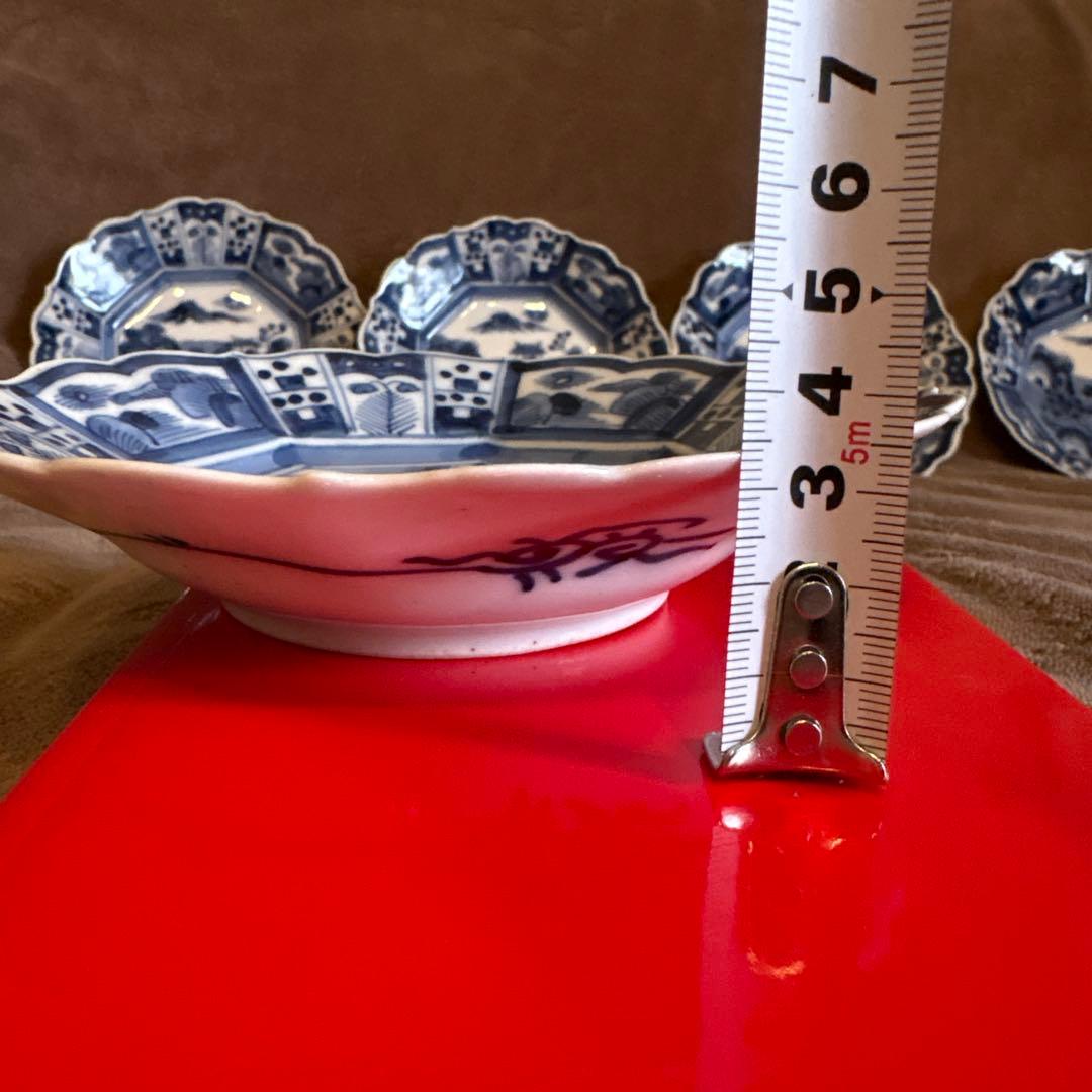 ⬛︎五寸変形皿11枚⬛︎染付手描⬛︎古伊万里⬛︎山水巻物角皿江戸