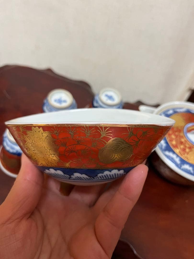 九谷焼 煎茶道具 煎茶器セット 長右衛門 金蘭手 茶器 細長湯冷し