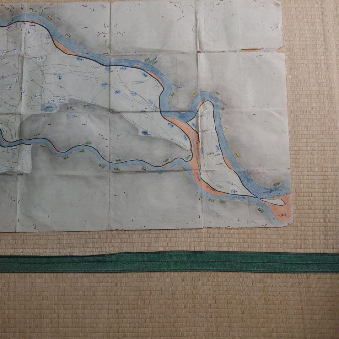 江戸時代越後味方村白根付近彩色古地図和紙裏打長さ196cm