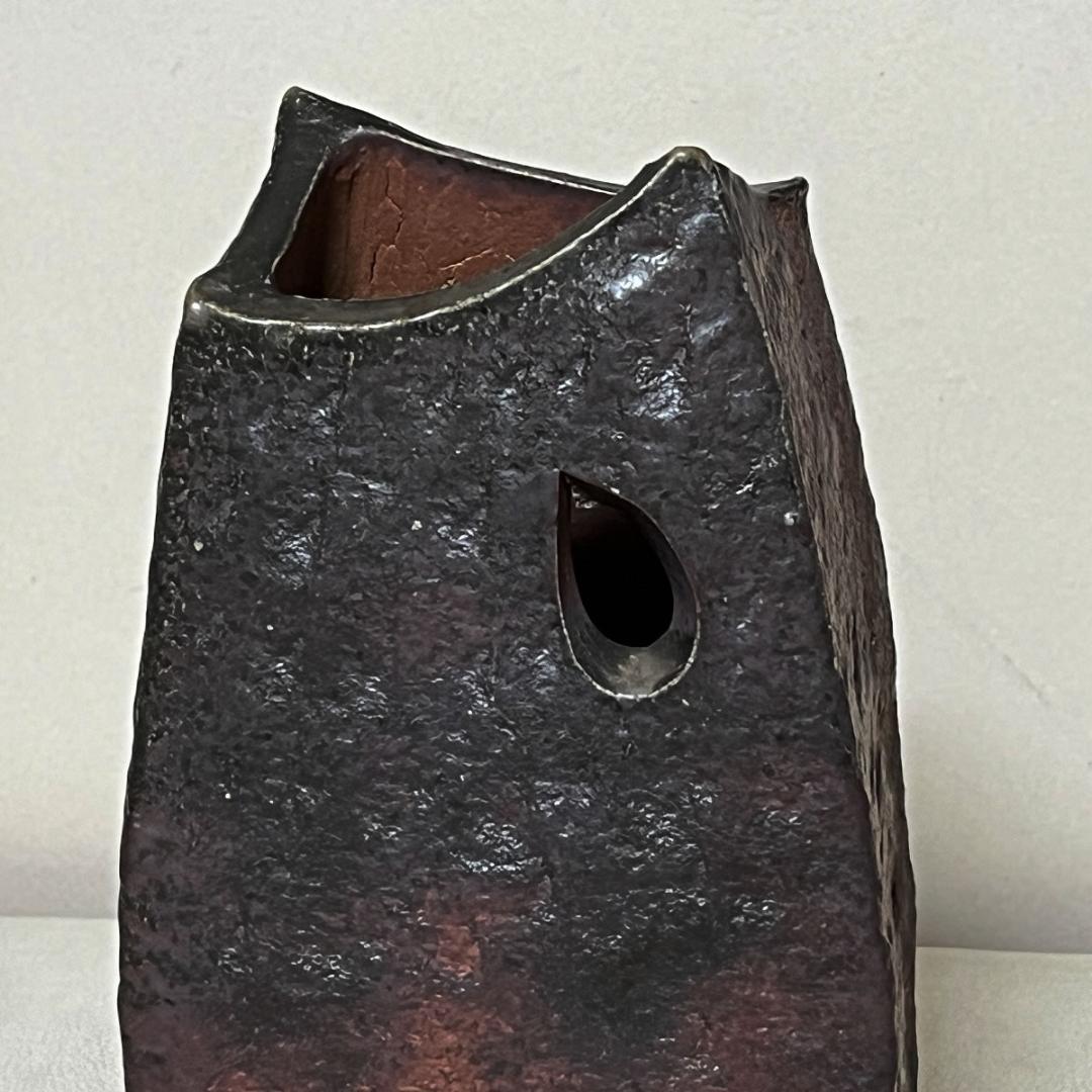 木村素静 備前焼 花入 共箱 茶道具 【k3414】