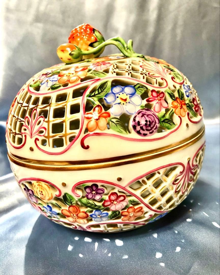 ヘレンド★特大透かしボンボニエール ★超希少★17.5cm☆アンティーク金彩