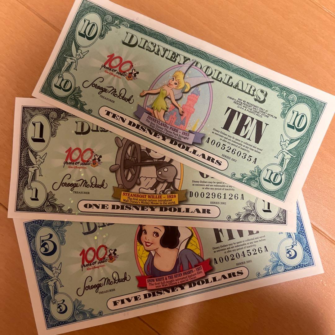 ピン札　ウォルトディズニー100周年記念ドル 1、5、10ドルアナハイムDL ピン札 ウォルトディズニー100周年記念ドル 1、5、10ドルアナハイムDL