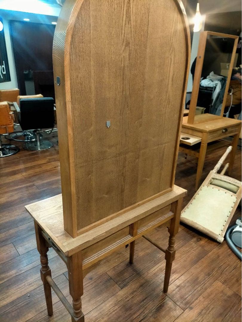 2台在庫 美容室 ヘアサロン セット面 鏡付き ドライヤー収納可能 木製