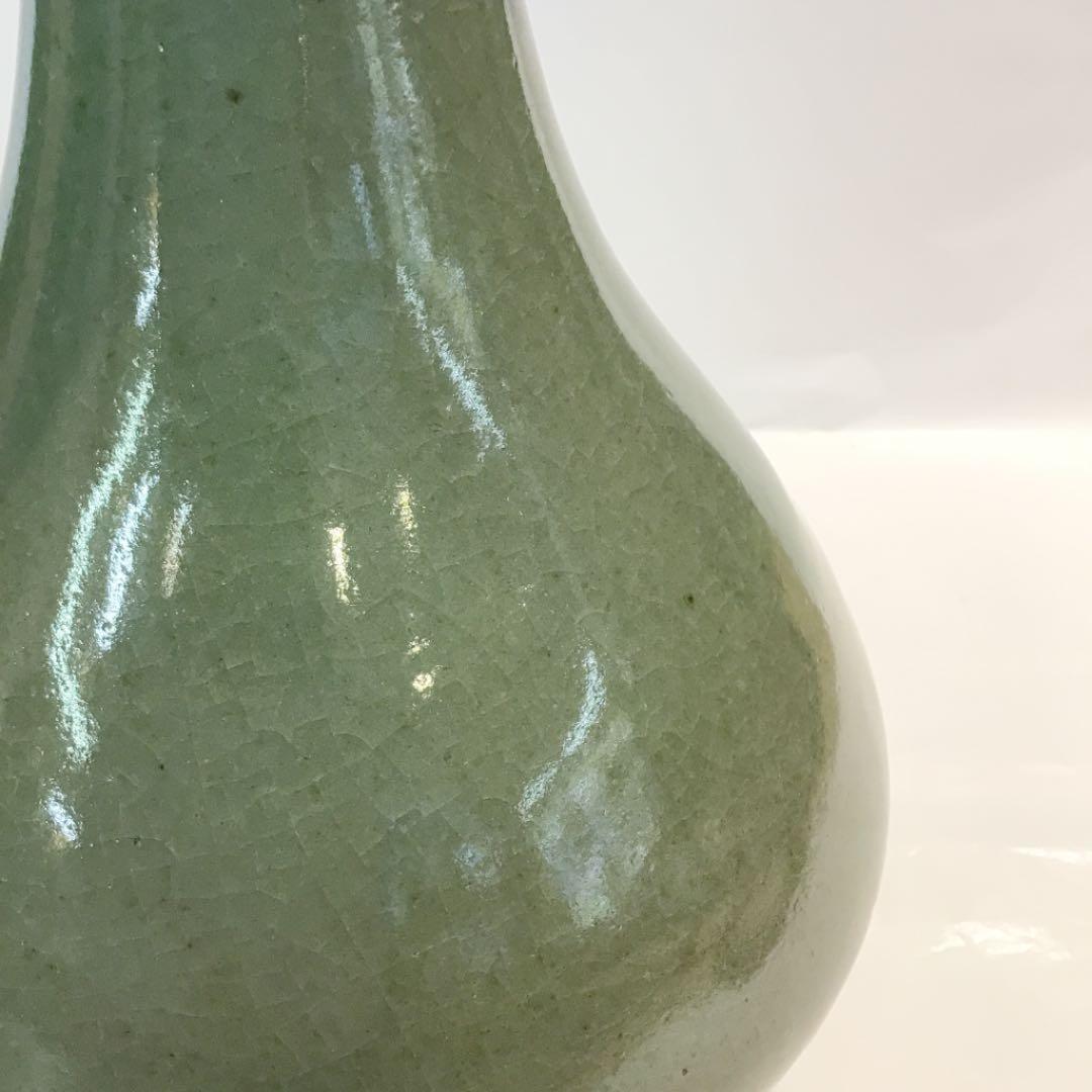 花入 花瓶 青磁 耳付 廣州窯 青磁 耳付花瓶 花入 花瓶 青磁