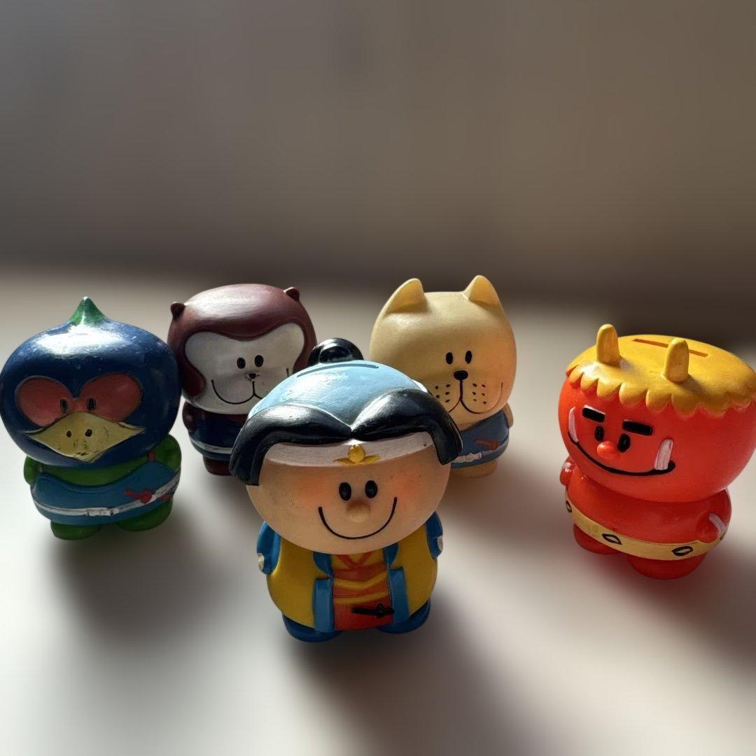 協和銀行 ノベルティ 桃太郎ソフビ 貯金箱 フィギュア 5体セット 昭和