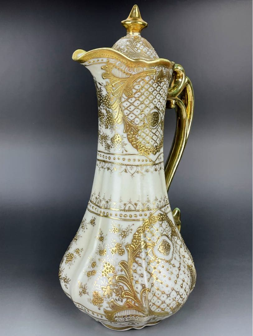 【大型31cm】オールドニッポン アールヌーボー様式 金盛り チョコレートポット