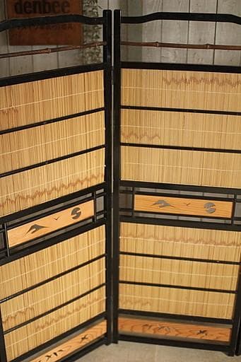 古い竹簾屏風 衝立 目隠し 四つ折り 透かし彫り 古民家 古道具