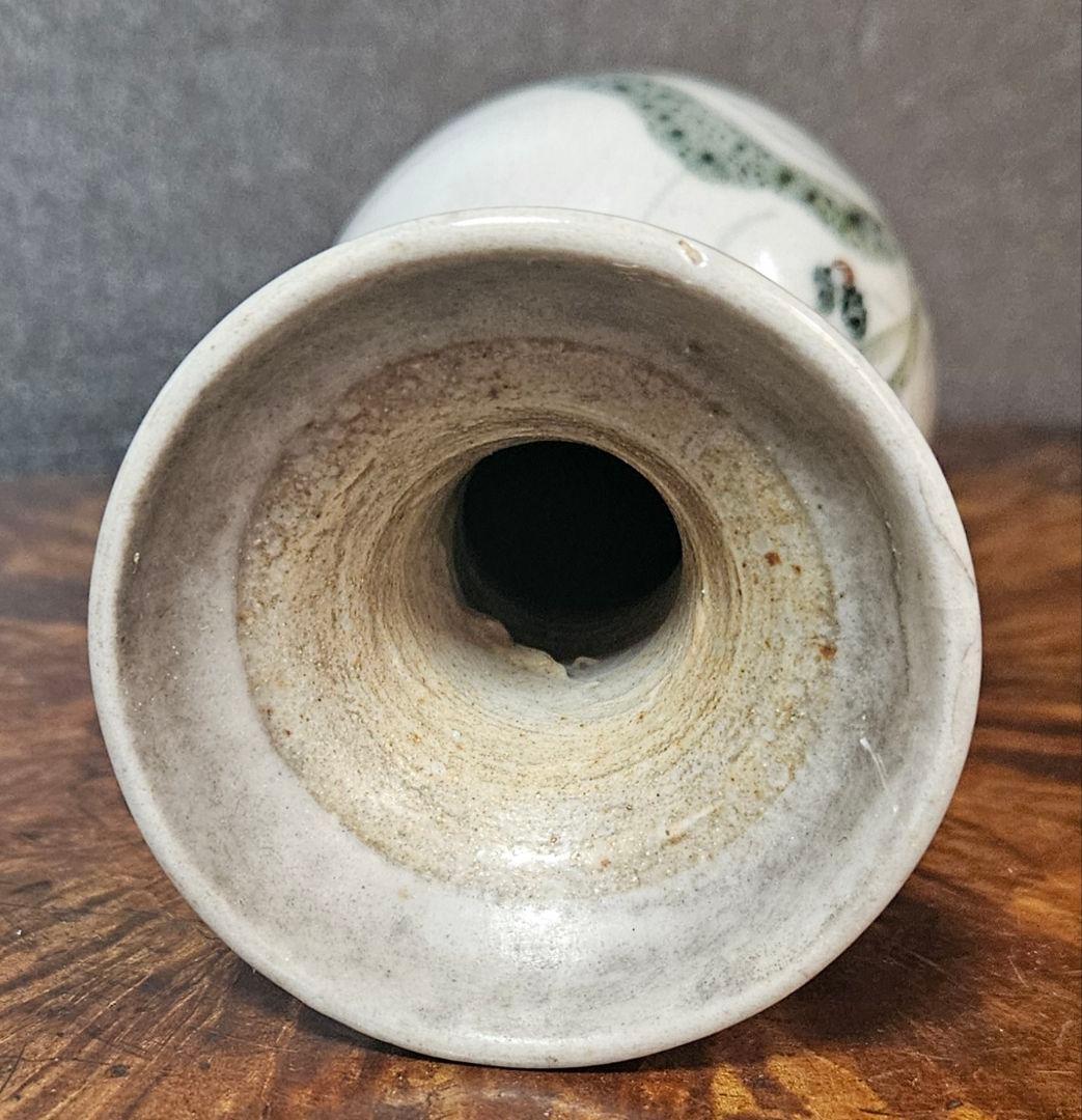 江戸時代中期　古伊万里　染付　草花の図　広口　花入れ　花生け　高 14.0cm