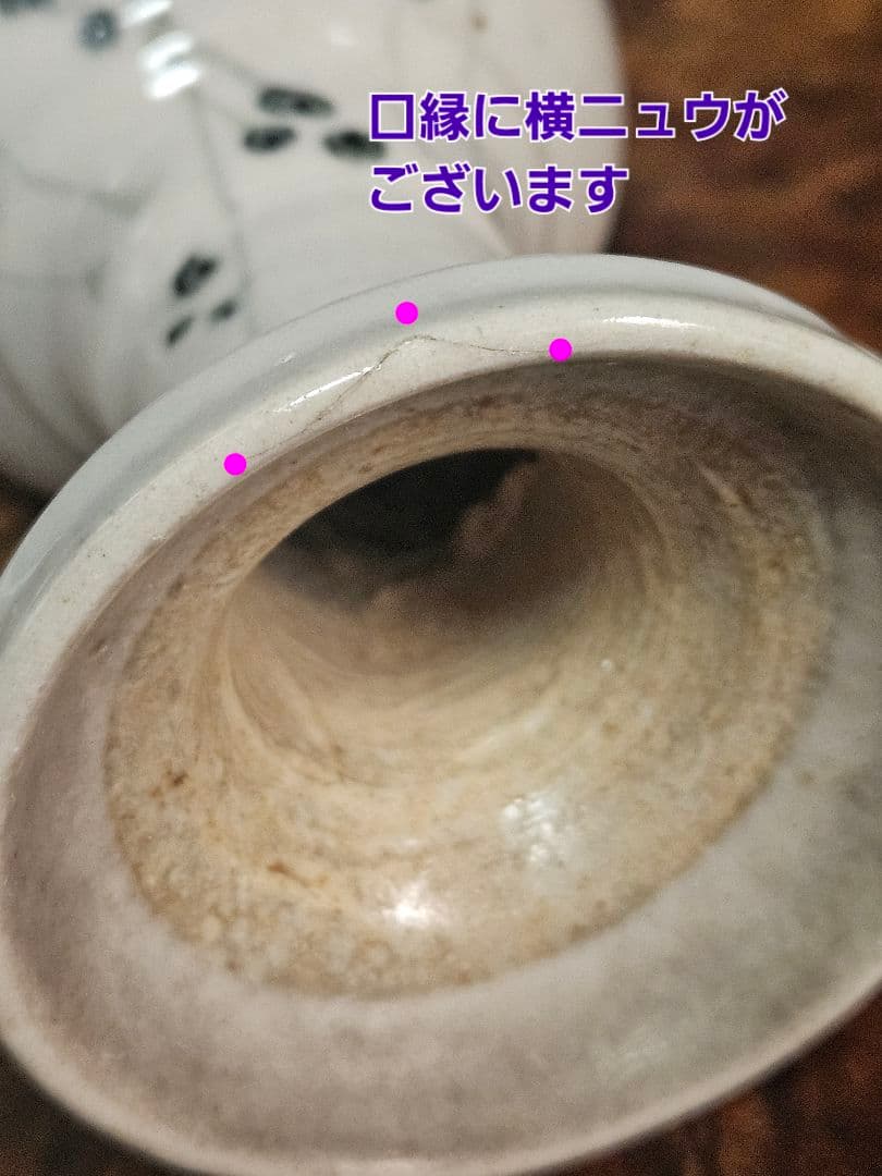 江戸時代中期　古伊万里　染付　草花の図　広口　花入れ　花生け　高 14.0cm