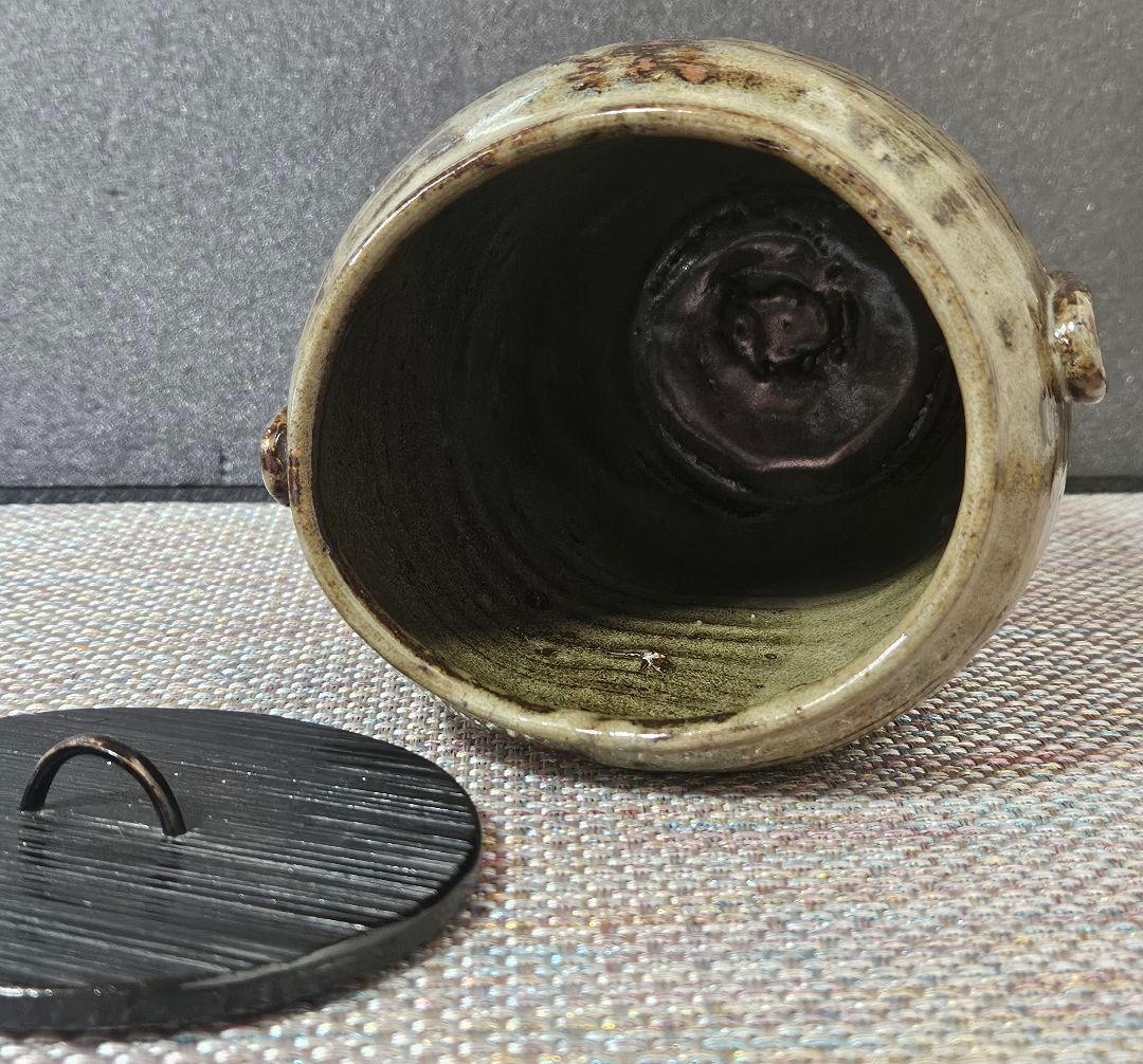 遠州七窯 江戸時代 古高取 高取焼 窯変 水指 木製蓋 江戸