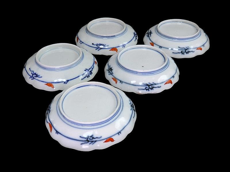 古伊万里 金襴手 窓絵 宝尽くしに松竹梅の図 4寸皿 5枚 B091AS-CZa