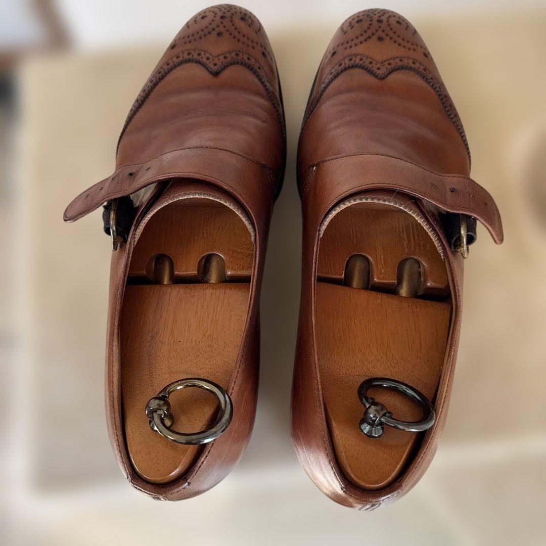 エドワードグリーン　ウィングチップモンクストラップシューズ　ブラウン６D