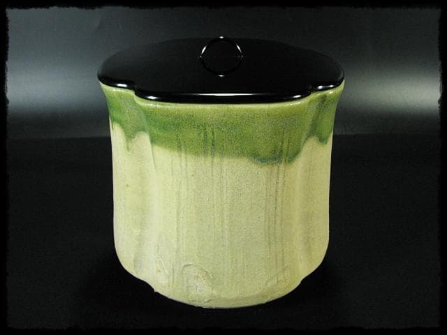 珍品！黄瀬戸織部 林 英仁 一重口 水指 茶道具 四方桟 共箱 上位