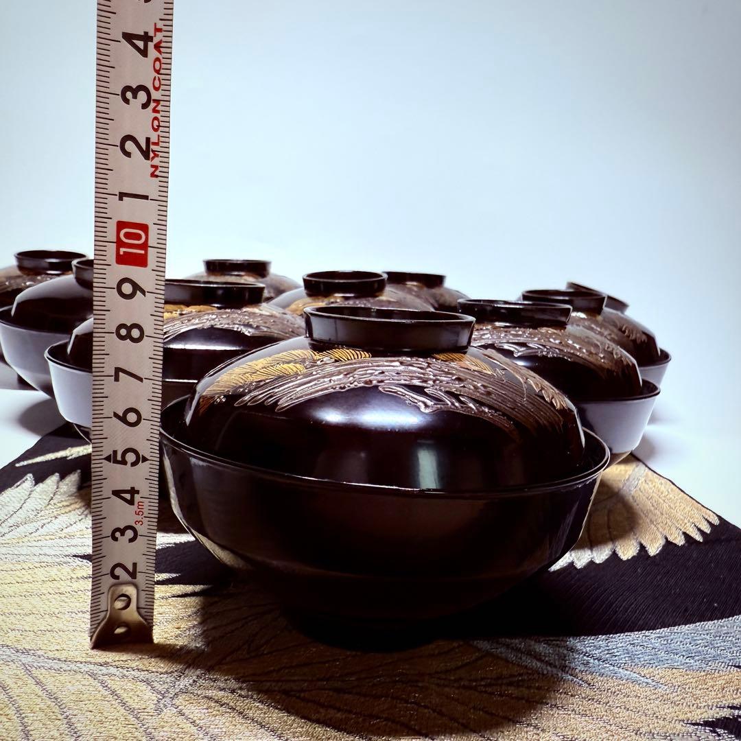 漆器 輪島塗 沈金 螺鈿 松鶴文 木製 蓋付椀 お煮物椀 吸物椀