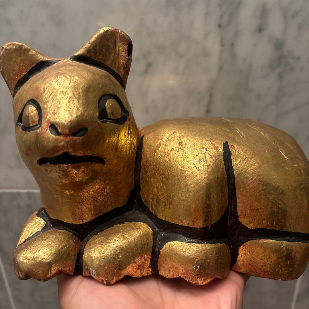 木彫 猫 古道具 アンティーク オブジェ エジプトアンティーク 黄金に