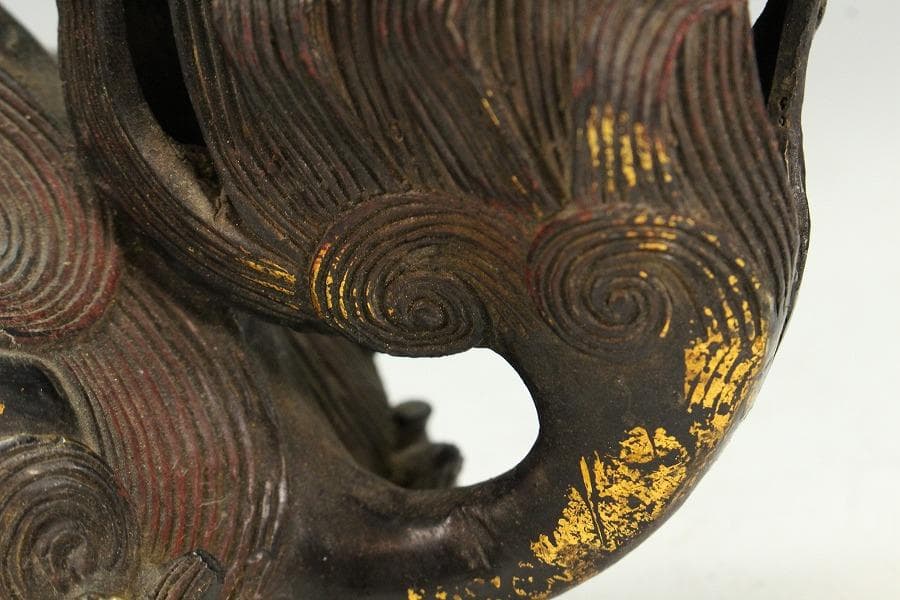 色絵銅 親子獅子 置物 24.5cmx14cm 時代物(K-XA771)