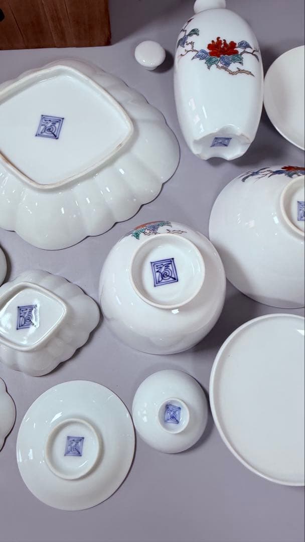 大正～昭和初期 十二代 酒井田柿右衛門 牡丹鳳凰画 揃物